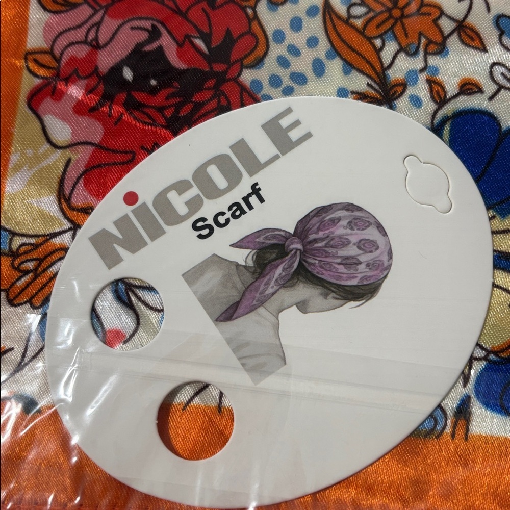 Nicole Floral Silk Scarf with Orange Trim - Picture 2 of 2